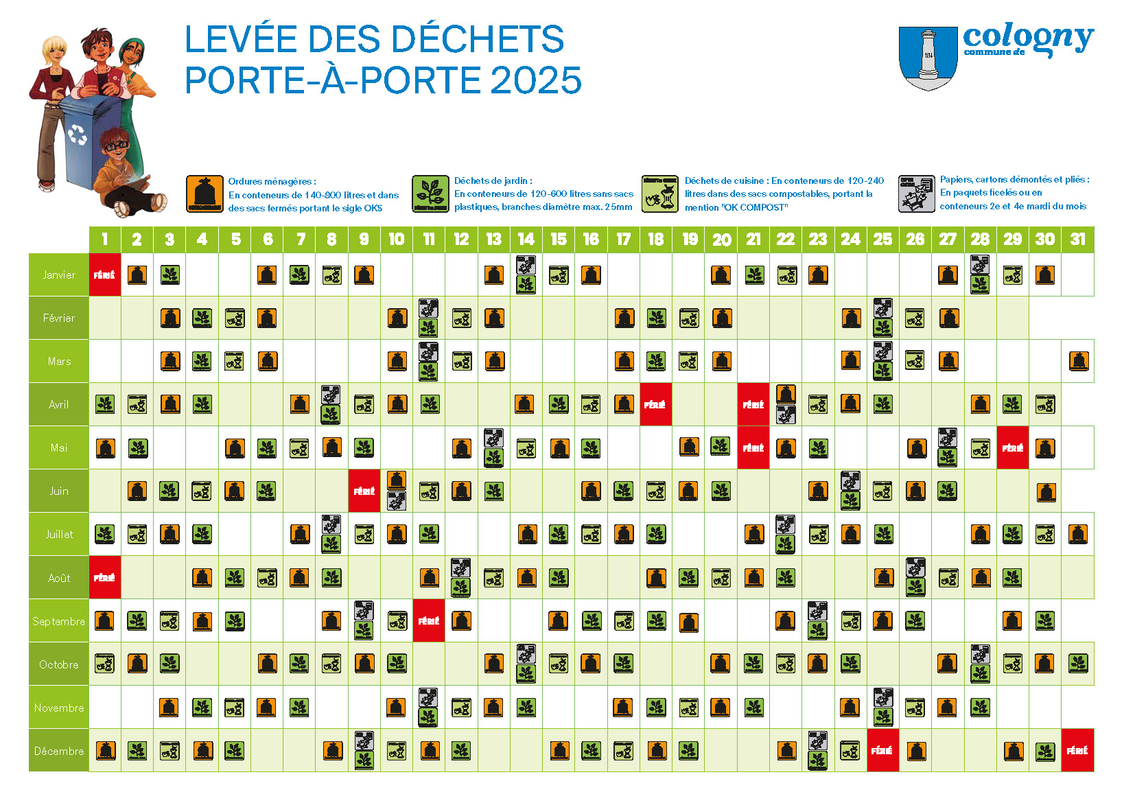 Levée des déchets 2025 en porte à porte pour la Commune de Cologny