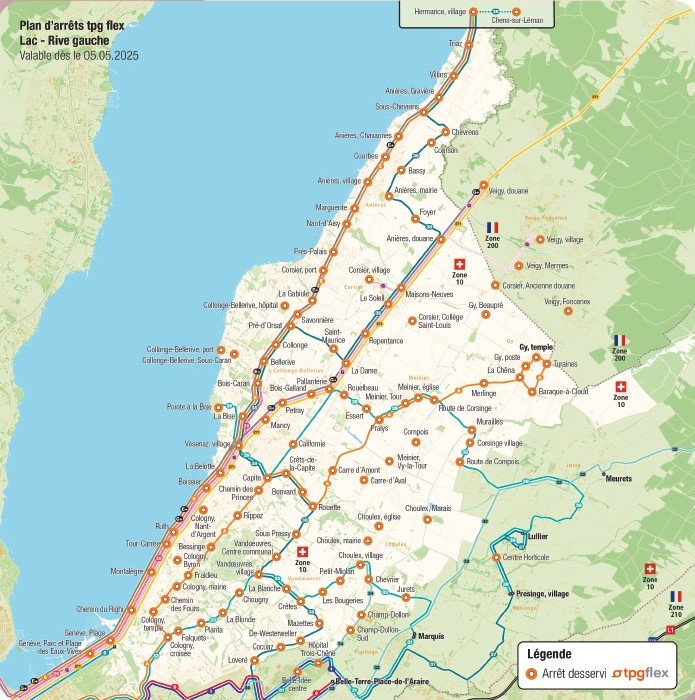 Carte du service TPG Flex pour la Région Lac - Rive gauche