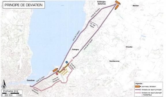 Plan de déviation - rampe de Cologny - travaux SIG 2022