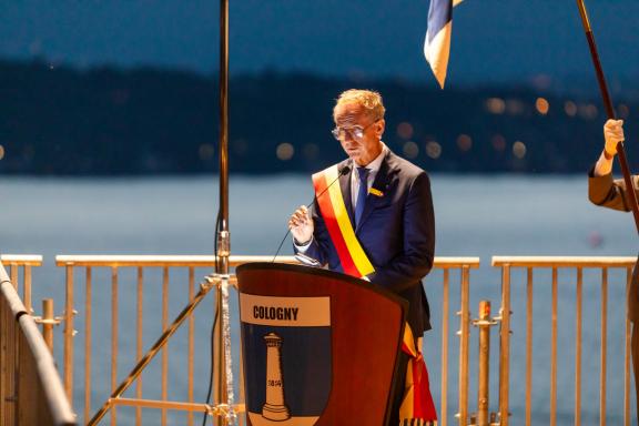 Monsieur Pascal Hornung, Maire de Cologny au Pré Byron durant son allocution du premier août 2024