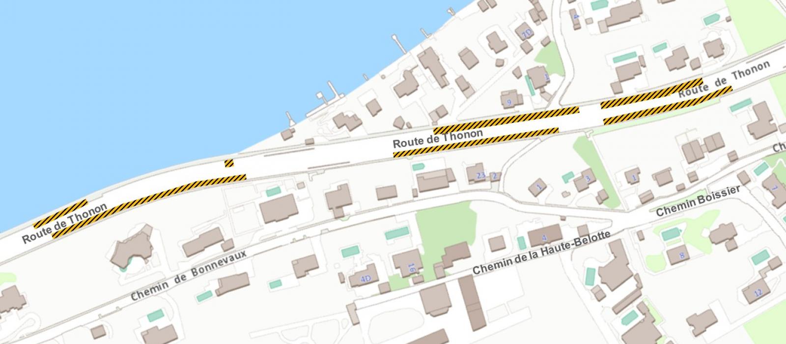 Route de Thonon - travaux dès le 9 mai 2022 Plan de l'avis de travaux du mis de mai 2022 à la route de Thonon