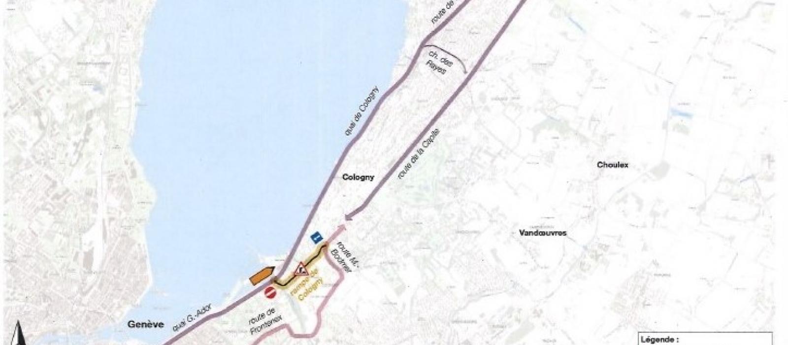 Plan de déviation - rampe de Cologny - travaux SIG 2022