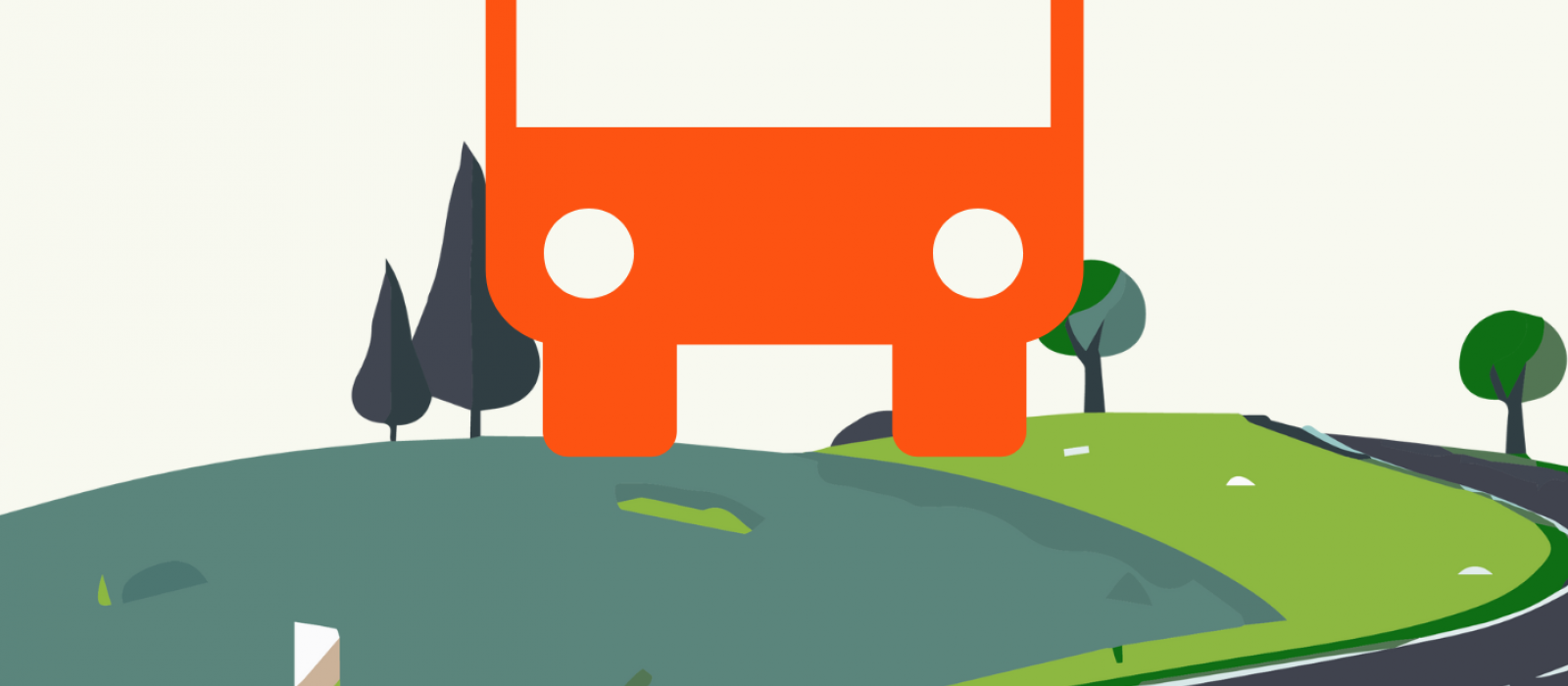 pictogramme d'un bus avec une route au premier plan